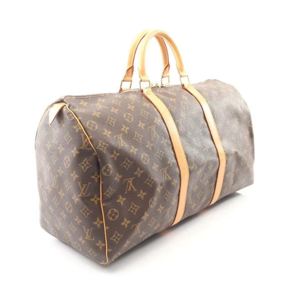 Louis Vuitton Keepall Leather Bag Canvas Brown Boston Monogram Brown